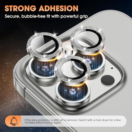 Image of CLITZ for iPhone 16 Pro /16 Pro Max Camera Lens Protector Bling Individual Metal Glitter Ring 9H Hardness Scratchproof Protector, Stylish Phone Accessories, Case Friendly (Titanium grey Glitter)