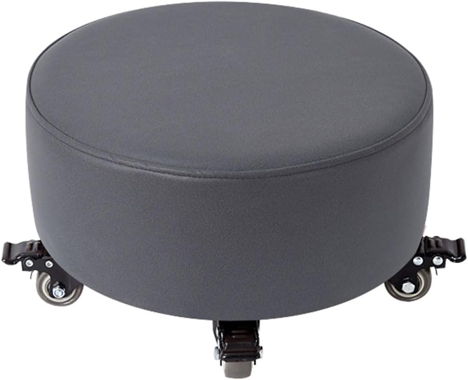 Low Roller Stool with 360° Swivel Wheels, Low-Height Short Rolling Stool Seat, PU Leather Heavy-Duty Small Mechanic Chair, Rolling Stools for Pedicure, Garage, Shop, Library grey1