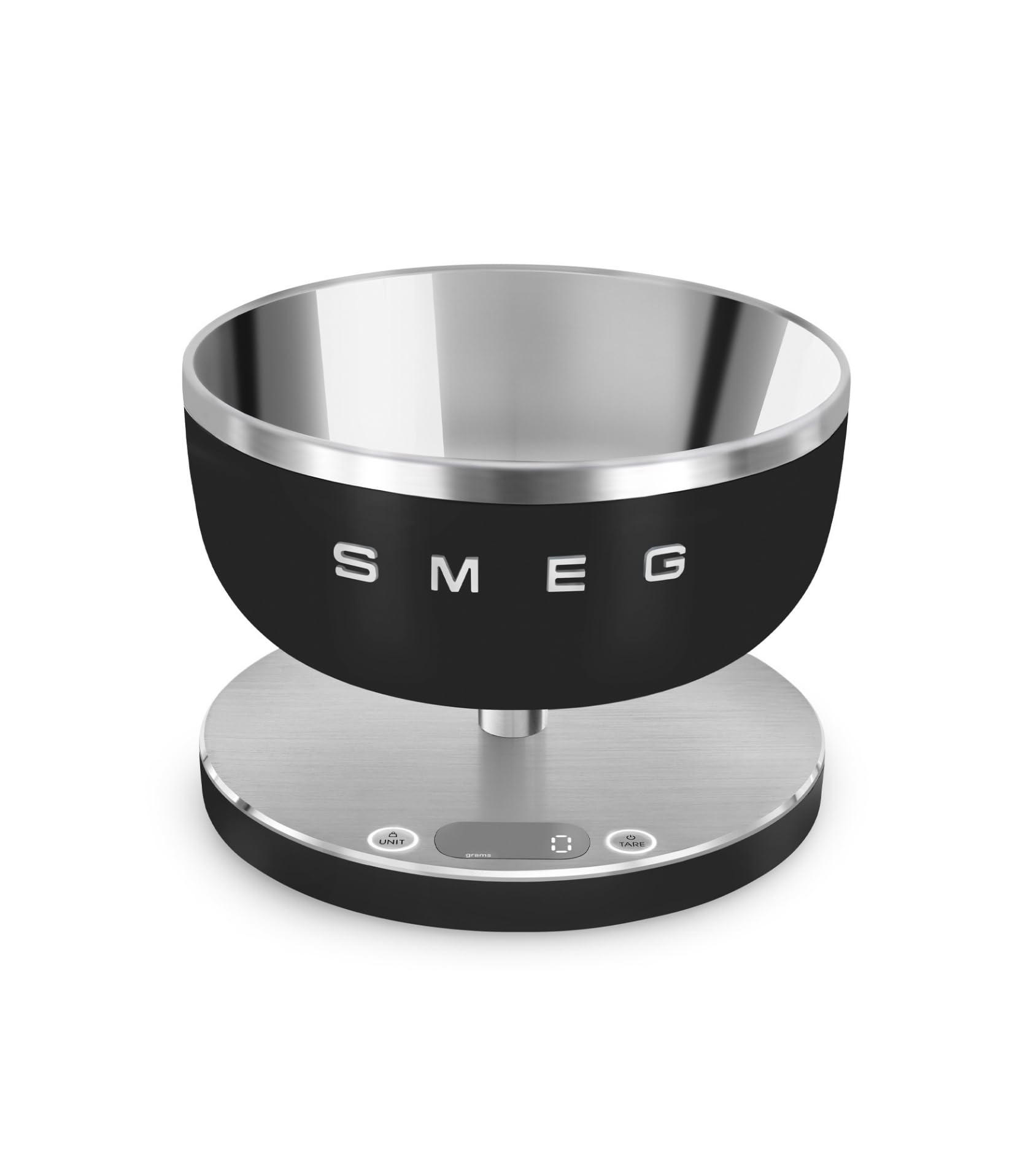 Smeg, Digitale Küchenwaage KSC01BLMWW, abnehmbare Edelstahlschüssel, vier Messeinheiten g/ml und lb.oz/fl.oz, mit Tara-Funktion, Maximale Kapazität 5kg, Schwarz