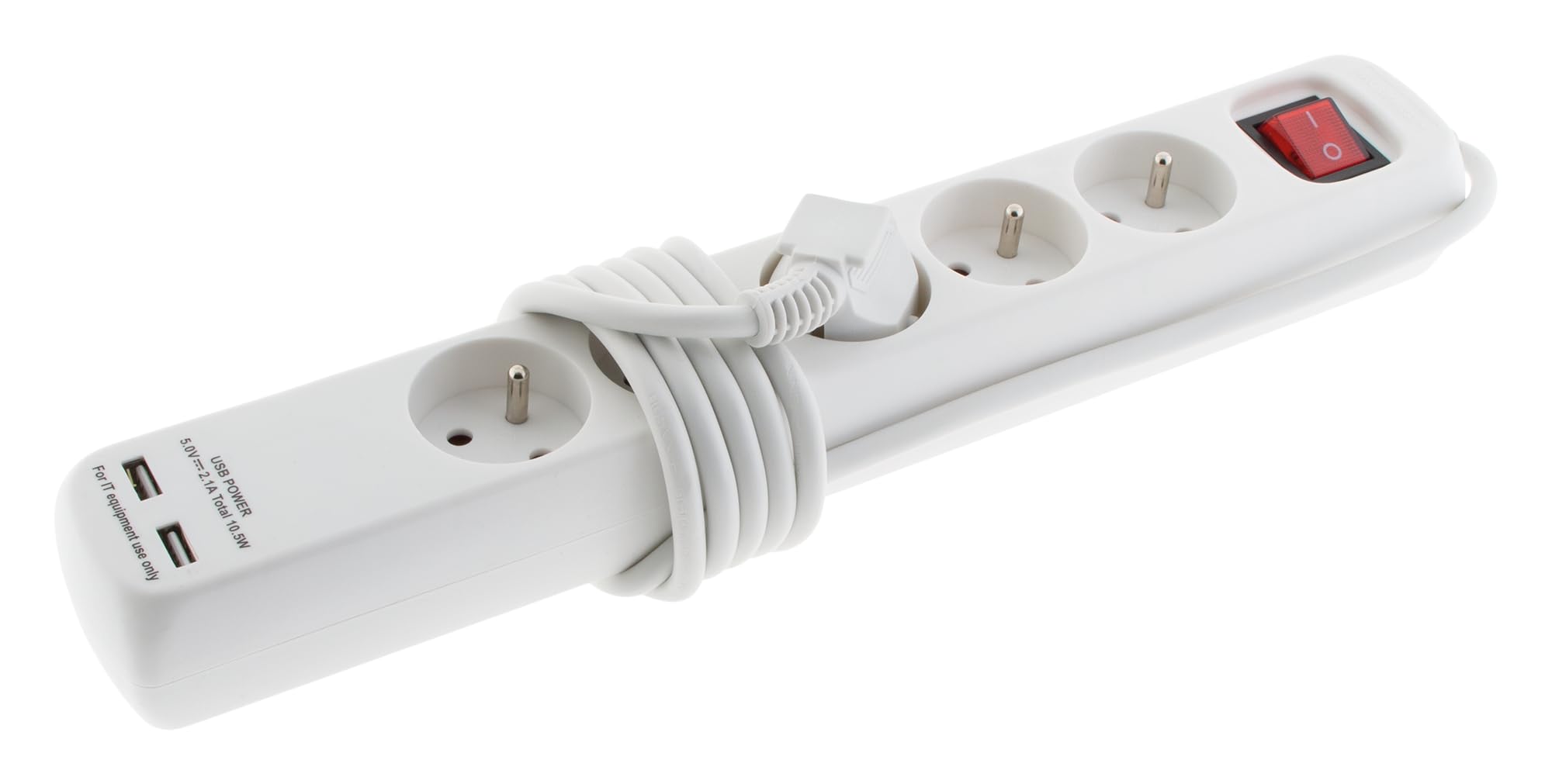 Voltman DIO013038 Bloc multiprises 5 x 10/16 A + 2 ports USB avec interrupteur