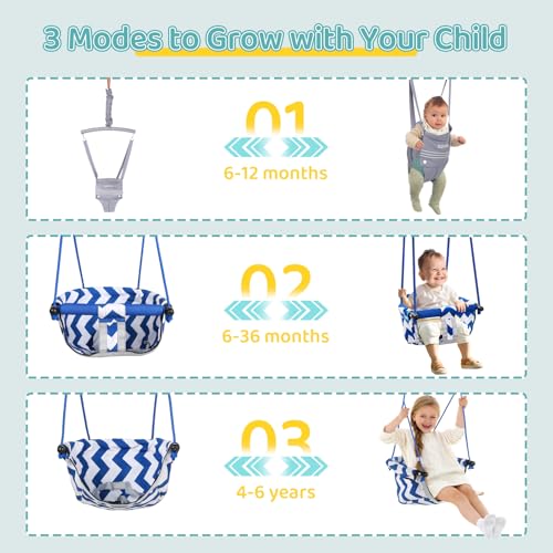 Slevoo 2 in 1 Baby Jumper and Swing, Toddler Swing Set with Foldable Stand, Ages 6 Months to 6 Years, for Indoor and Outdoor Fun, Grey - Thumbnail 5