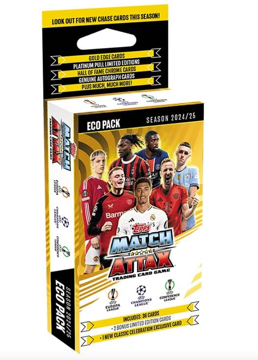 Topps Match Attax Extra UEFA Champions League TC 2024/2025 | Eco Pack | 36 Cards + Limited Cards + Explosive Talent Card | With Heartforcards® Shipping Protection