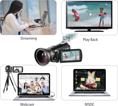 Caméscope 4K idéal pour le vlogging de voyage avec objectif grand angle et micro externe