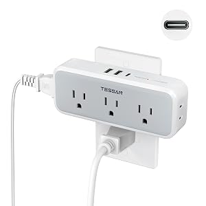 Multi Plug Outlet Extender USB C Wall Charger TESSAN Wall Plug Splitter with 5 Outlets and 3 USB