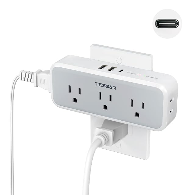 Multi Plug Outlet Extender USB C Wall Charger TESSAN Wall Plug Splitter with 5 Outlets and 3 USB