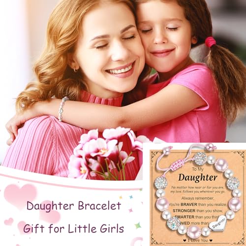 Image of Granddaughter Daughter Gifts -Heart Natural Stone Beaded Bracelet for Girls, Valentines Birthday Gifts for Girls Daughter Granddaughter