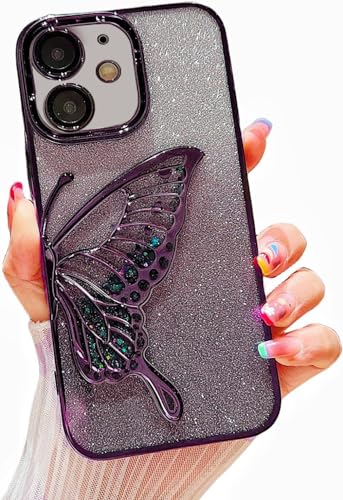 Image of mobistyle Silicone Designed For iPhone 11 Cover with Glitter Cute Butterfly Electroplate Plating Design Back Cover Case For Women Teen Girls (Purple)