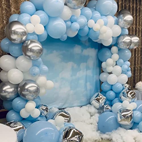 Baby Blue Balloon Garland Arch Kit - 114Pcs Diy Light Blue Metallic Silver Matte White Macaron Blue Balloons, Baby Shower Decorations Birthday Wedding Bridal Shower Baby Boy Girl Party Supplies #TOP2