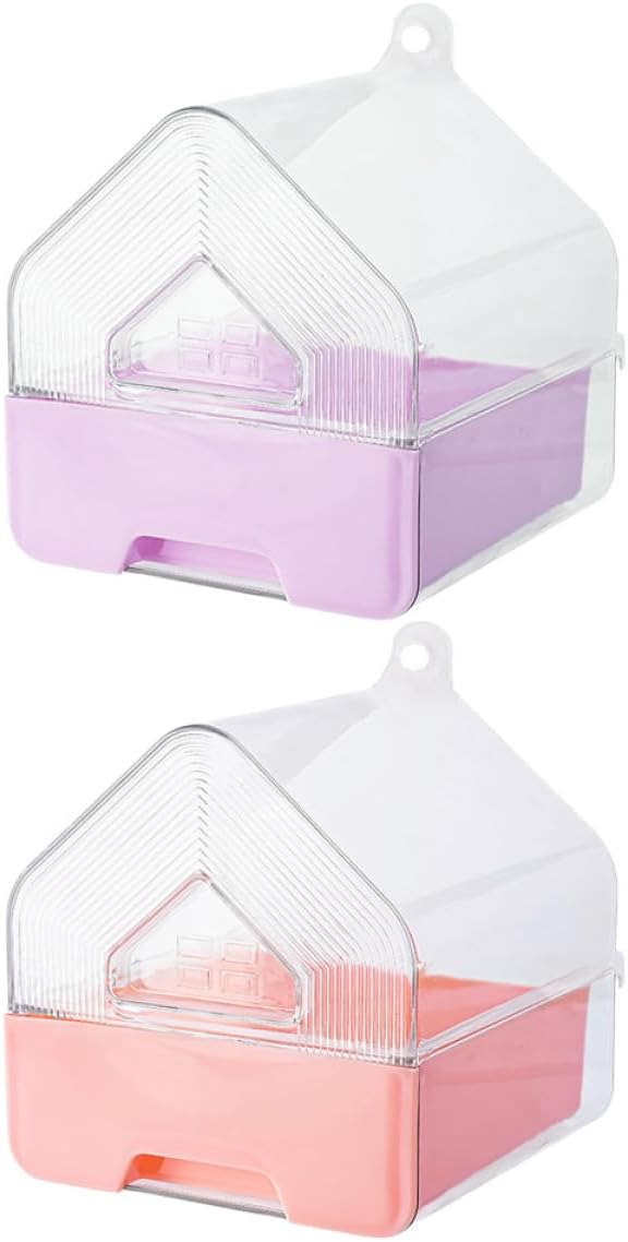 VICASKY 2pcs Transparent Bird Bath Tub with Drawer Design Parrot Shower Box for Small Birds for Parakeets and Cockatiels Space-Saving Hanging Cage Accessory
