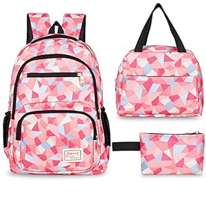 Sarsumir Mochila Escolar Infantil para Niña Niño, 3 Piezas Mochilas Escolares Adolescentes Set, Backpack Mochila Colegio Impermeable con Bolsa de Almuerzo y Estuche para Lápices, Rosa