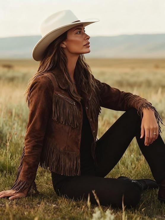 NIFTRIRY Jackets for Women Trendy Faux Suede Jacket with Fringe Western Cowgirl Outfits Womens Jackets