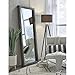 Floor Low Mirror in Grey Modern Contemporary Acacia Wood Framed Includes Hardware