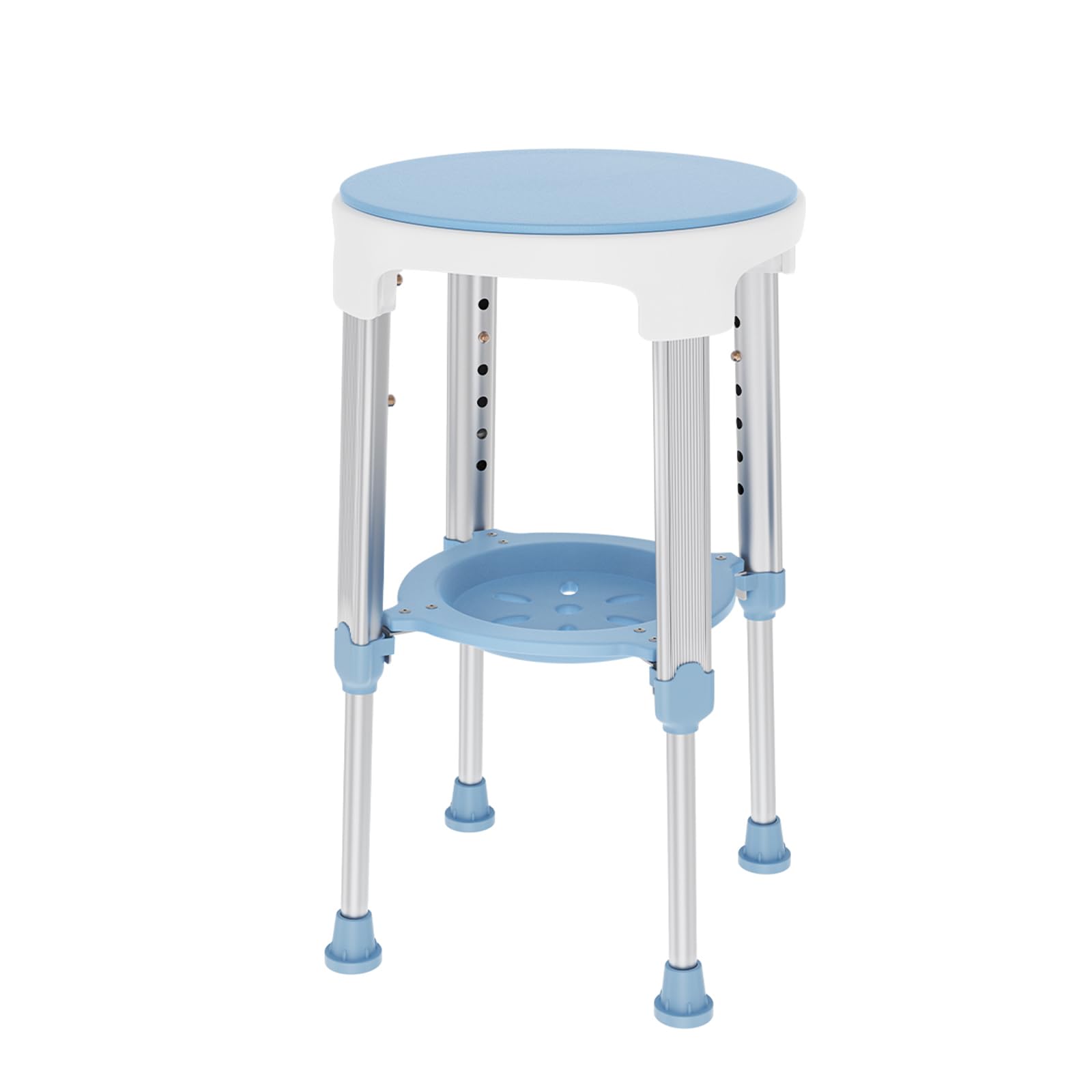 LILIIN Krzesło prysznicowe z tacą, obracany o 360° taboret prysznicowy, regulacja wysokości 42-54 cm, antypoślizgowe siedzisko łazienkowe z aluminium i tworzywa sztucznego, pomoc pod prysznic dla