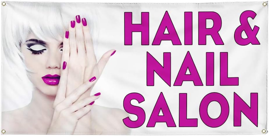 Vinyl Banner Multiple Sizes Hair & Nail Salon A Advertising Printing Business Outdoor Weatherproof Industrial Yard Signs 4 Grommets 24x36Inches