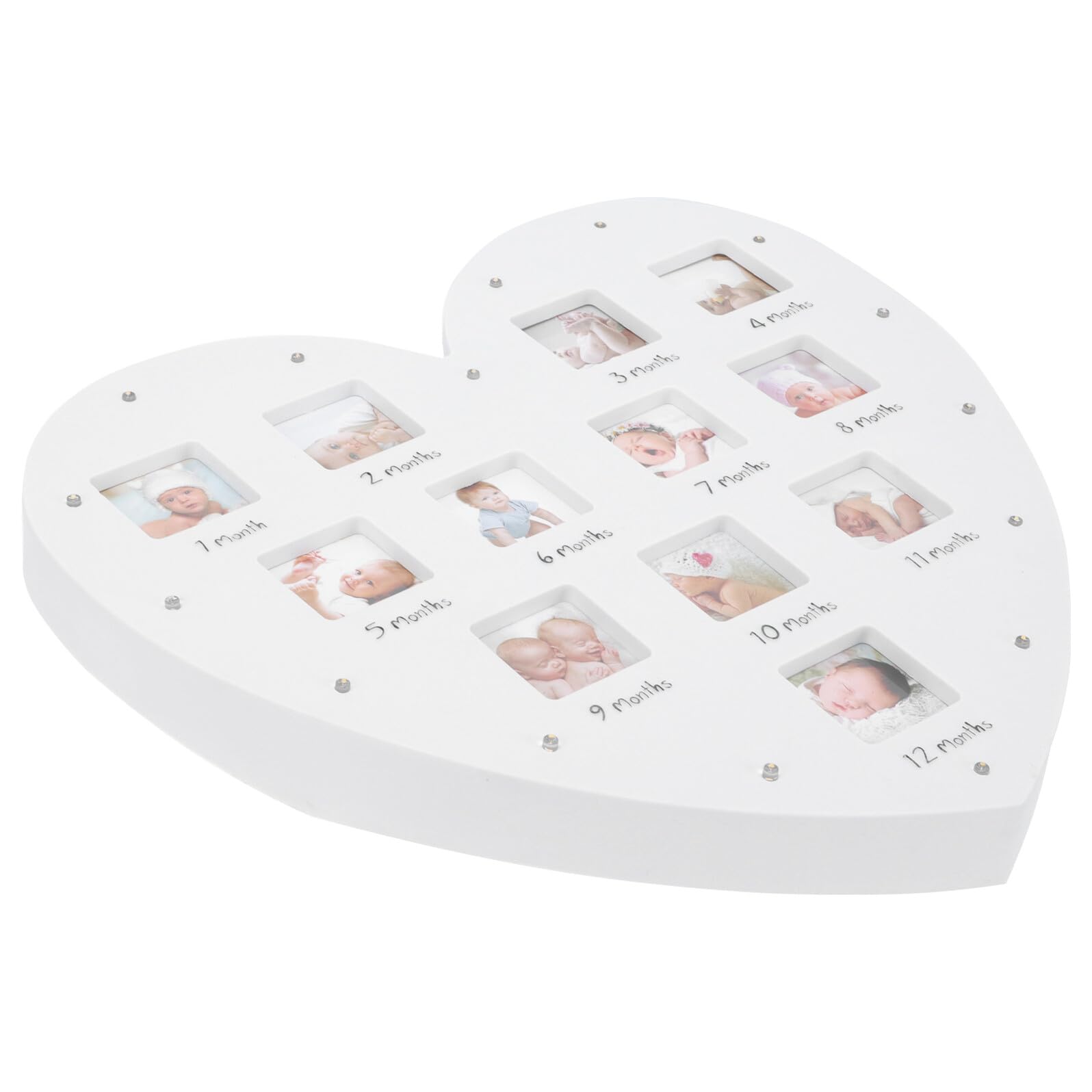 Cadre photo bébé 12 mois cœur lumineux mural et table 33x32 cm