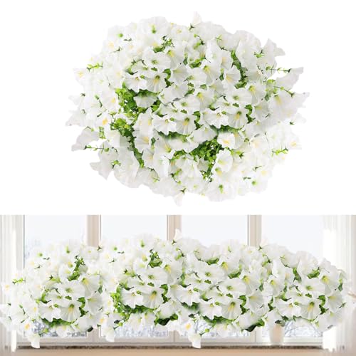 msymsyu 7 Bouquet Fleurs Artificielles Extérieures, 37cm Fleurs Artificielles Balcon, Résistant aux UV Fausse Fleur Exterieur Idéales pour la décoration de Intérieur, balcon, Jardin (Blanches)