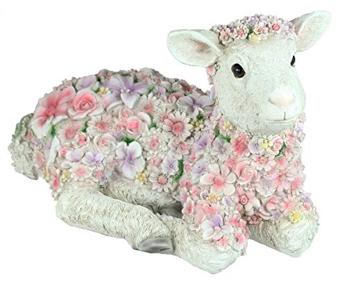 colourliving Deko Schaf Florence Schaf Figur Gartendeko Schaf Gartenfigur Gartendekoration Lamm Osterlamm Blumen Lamm (liegend)