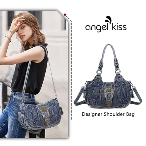 Image of Angel Kiss Hobo Bags for Women Vegan Leather Purses and Handbags Ladies Chic Shoulder Bags Crossbody Purses with Metal Studs