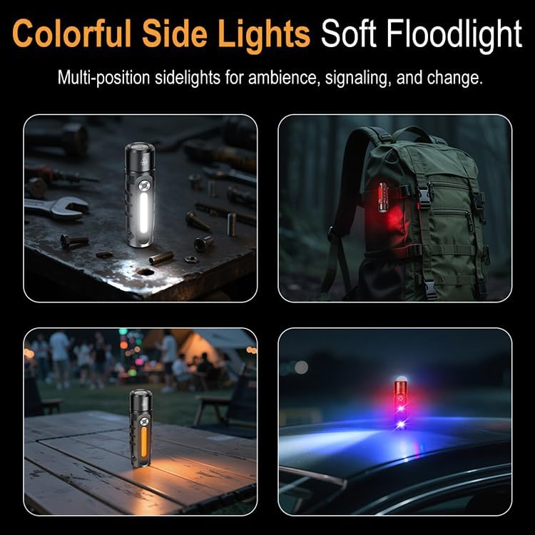 Vortex RJ28 EDC Flashlight, 410 Lumens Type-C Rechargeable Keychain Torch, Magnetic Base COB Work Light, Compact Pocket LED for Camping Emergency