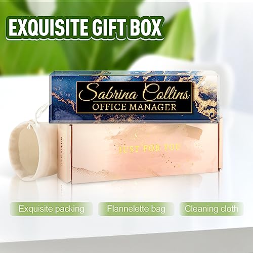 Image of Name Plate for Desk, Desk Name Plate Personalized, Office Decor for Women Men, Acrylic Desktop Accessories, Office Appreciation Gifts for Boss Social Workers Nurse Teacher Employee (Blue Coast B)