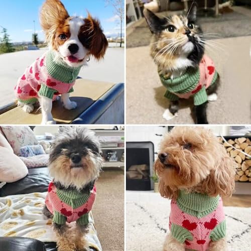 EASTLION Hundepullover,Sweater für Hunde,Rollkragenpullover mit Strickmuster,Wärmender Wintermantel für Hunde,Welpen und Katzen (L,Rosa)