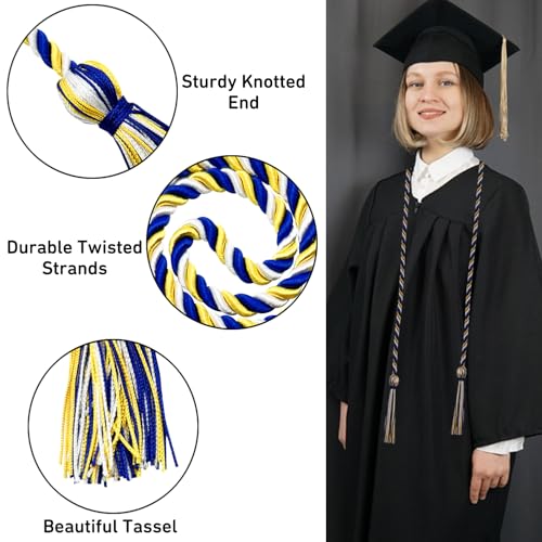 Image of Graduation Honor Cords Royal Blue Gold and White Honor Cords with Tassels for Graduation Students