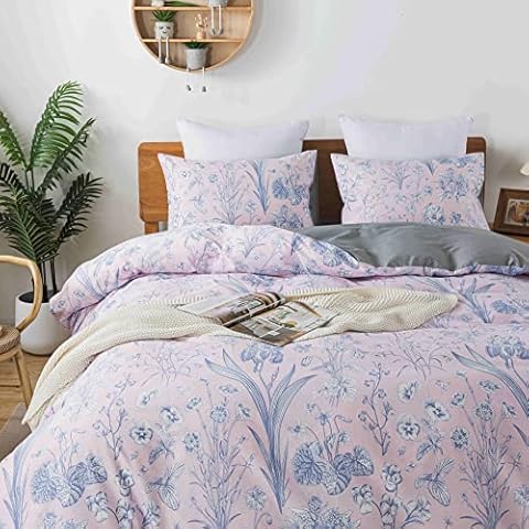 HoneiLife King Duvet Cover Set - 100% Cotton Comforter Cover Floral Duvet Cover Sets,Soft & Breathable Duvet Cover with Zipper Closure and Corner Ties,3pcs Wildflower Comforter Cover Sets-Vanilla Cover