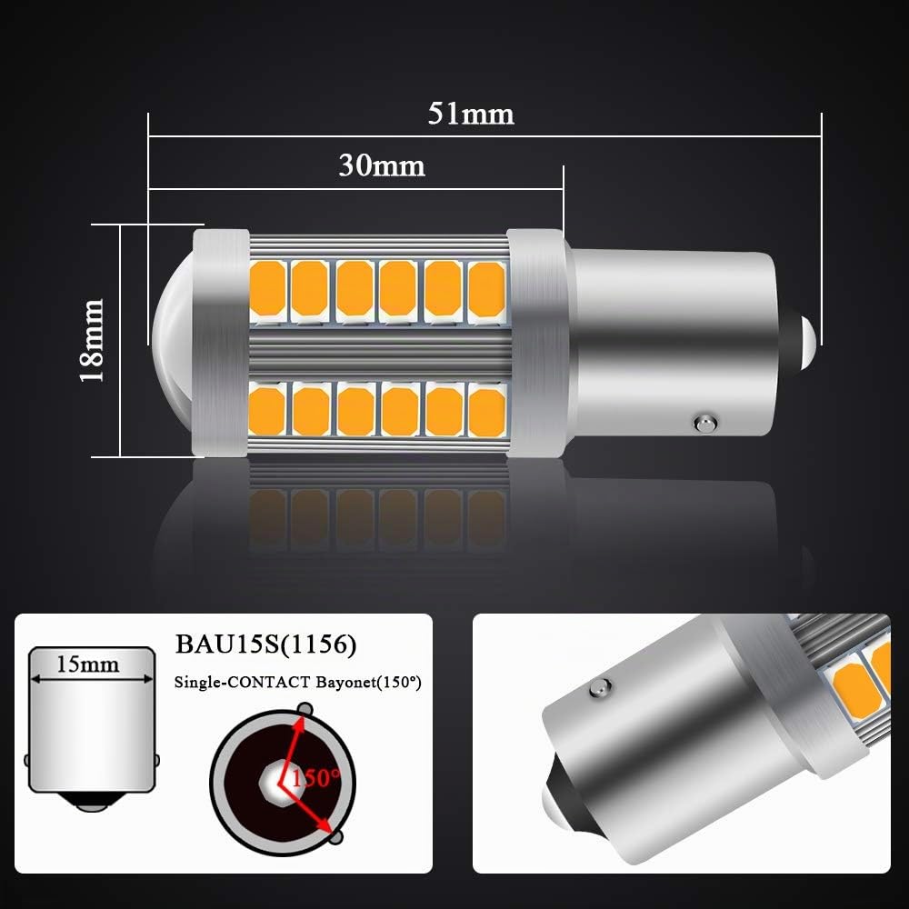 4 X 1156BAU15S PY21W Bombilla LED Amarillo Señal de giro Bombilla Super Brillante 6000K 5630 33 SMD Frente de coche y Luz de señal de giro trasera 12-30 V