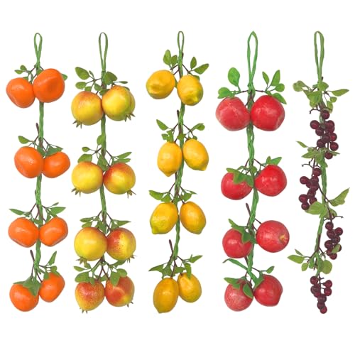Xyalrax 5 Pcs Sukkot Decorations Fruits Hanging Banner Sukkah Decoration Fruit Garland Etrog Pomegranate Apple Grape Orange Hanging Ornaments for Outdoor Jewish Holiday Party Supplies (Fruit)