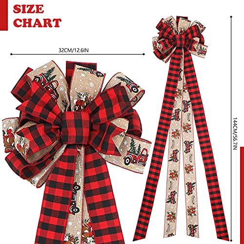 MTSCE-Christmas-Tree-Topper-57x-13-Inches-Handmade-Buffalo-Plaid-Christmas-Decorations-Red-Black-Christmas-Bow-Topper-Rustic-Farmhouse-Xmas-Decorations-Home-Decor MTSCE Christmas Tree Topper 57x 13 Inches Handmade Buffalo Plaid Christmas Decorations Red Black Christmas Bow Topper Rustic Farmhouse Xmas Decorations Home Decor