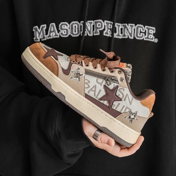 Retro Cool Star Chunky Sneakers Women Men Trendy Aesthetic Street Skateboard Walking Shoes Brown Zipper2