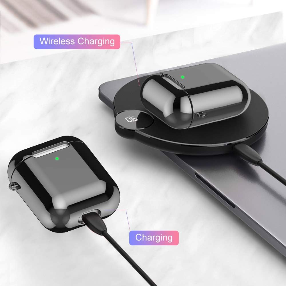 Limited REFLYING Upgrade Case Compatible for AirPods [1st and 2nd Gen], Soft TPU Plated Case Shockproof Protective Case Cover Compatible with AirPods & AirPods 2019 [Front LED Visible] - Black