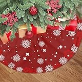 Classic Red Christmas Tree Skirt 36 Inch with Snowflakes Stars Rustic Farmhouse Christmas Tree Skirt Mat for New Year Xmas Decorations Holiday Party Home Yard Indoor Outdoor Ornaments