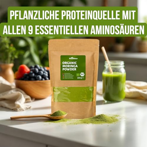RheinNatur Bio Moringa Pulver 500 g - 100% Bio-Moringapulver - Reich an Vitaminen, Mineralstoffen & Antioxidantien, ideal als pflanzliche Proteinquelle – Bild 4