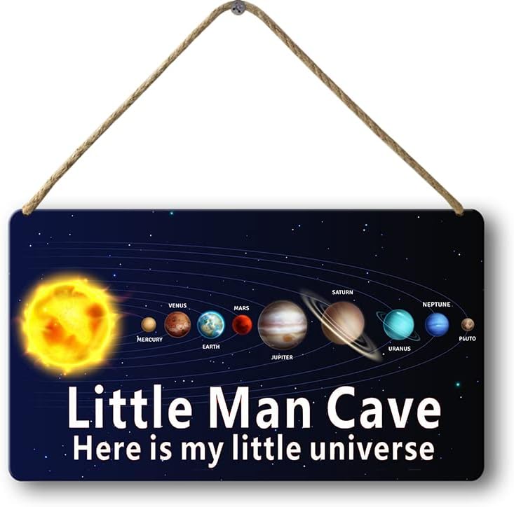Letrero de cueva de hombre pequeño, sistema solar, astronomía, planeta, galaxia, decoración de pared, para niños, adolescentes, niños, dormitorio,