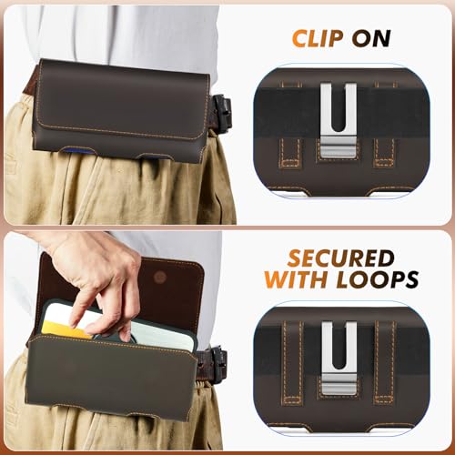 Étui ceinture en cuir véritable pour iPhone 15 et Galaxy S24 marron - 3