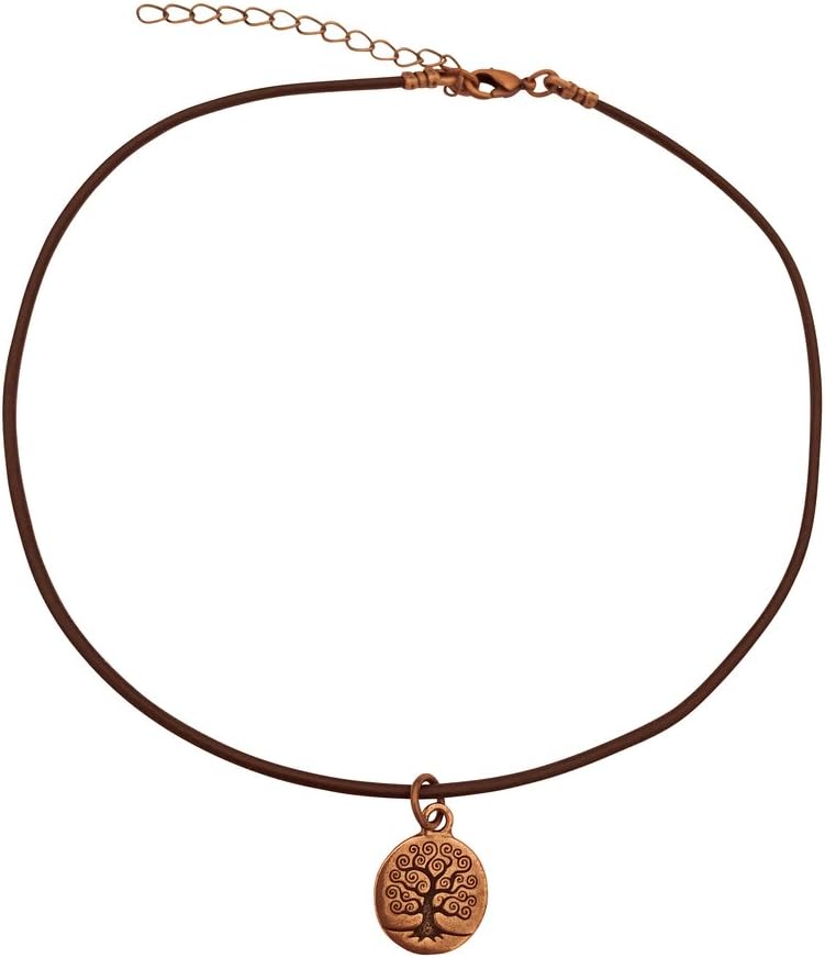 DragonWeave Tree of Life Circle Charm Necklace & Earring Set, Antique Copper Brown Leather Adjustable