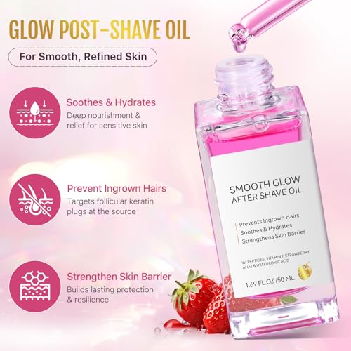KITNOBLIS After Shave Oil Women for Smooth Skin, Strawberry Shaving Oil with Peptides & Hyaluronic Acid - Razor Bump Prevention & Anti-Aging Treatment for Ingrown Hair, Hydration & Soothing (50 ML)