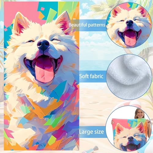 CWENDANER Strandtuch Mikrofaser Handtuch Badetuch, Rucksack Strandtuch Badetuch, 140x70 cm Saugfähig und Schnell Trocknende Sandfrei, für Strand, Reise, Schwimmen(Smiley-Hund)