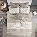 Ink+Ivy Queen Duvet Cover Set, Chic Chevron Chenille Tufting Accent, Boho Duvet Queen Set, All Season, Lightweight Cotton Duvet Queen Set Bedding Cover, 2 Shams, Mila, Full/Queen Taupe 3 Piece
