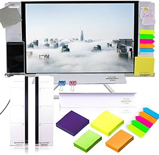 DailyTreasures Acrylic Message Memo Holders,7pcs Set Includes 2pcs Computer Monitors Side Panels(Left+Right),1pcs Message Memo Pad Shelve+4 Set Sticky Notes for Office Desk Organizer Phone Holder