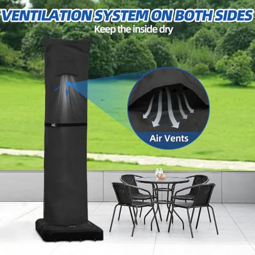 Patio Umbrella Parasol Cover with Air Vent,600D and Waterproof Cantilever Umbrella Covers, Anti-UV Umbrella Covers with Telescopic Support Pole (3-Black, Cantilever 9\'-13\') - Thumbnail 7