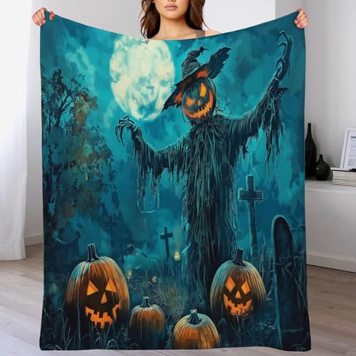 Couverture Halloween en flanelle bleu-vert au design d'horreur raffiné