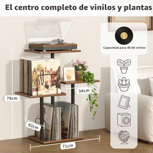 Mueble para tocadiscos de madera Bikoney con exhibidor de discos de vinilo 2