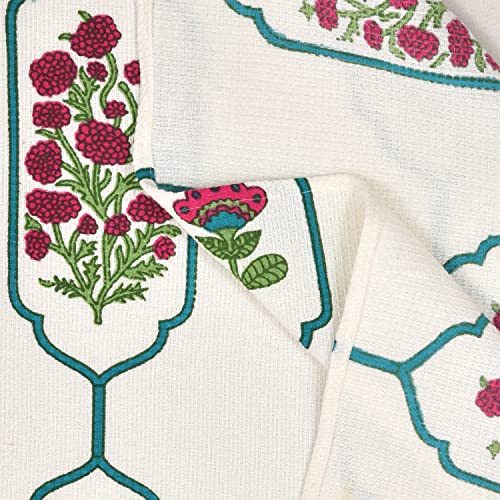 Image of Mafatlal Madhuban Cotton Waffle Towel Set (1 Bath 147x76 cm + 4 Hand 76x38 cm) | 250 GSM | High Absorbent Hand Block Print | Samba Color