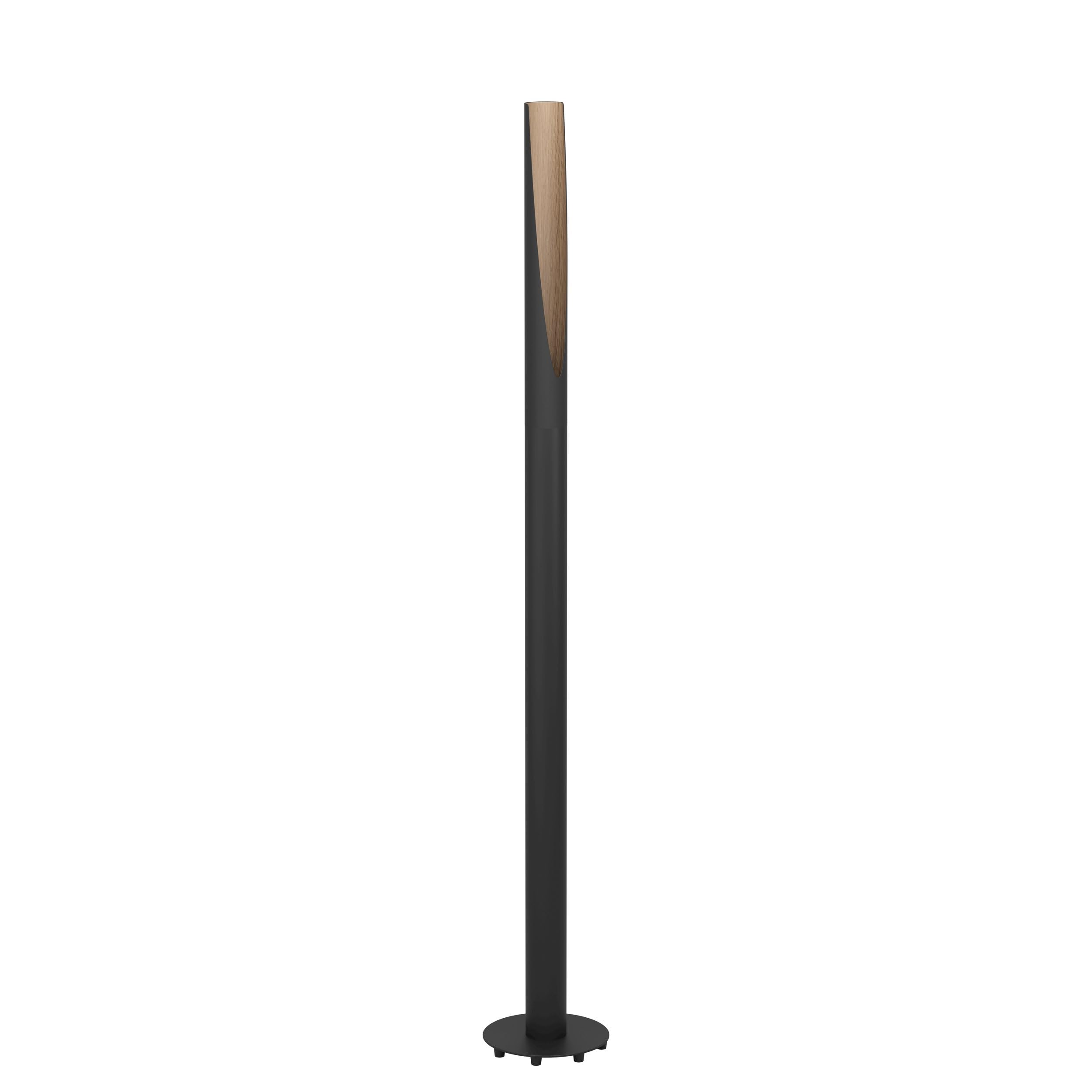Eglo Black Barbotto Floor Lamp In With Oak-Effect Inner Surface