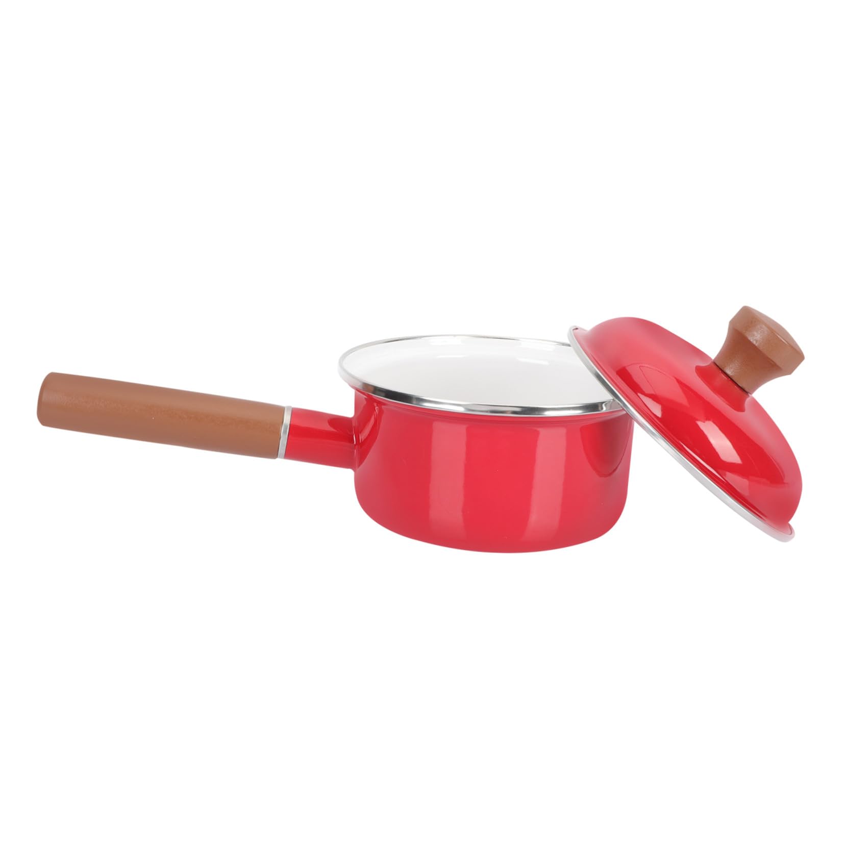 iplusmile Olla De Leche Esmaltada Roja 16 Cm Asa, Material Grueso Antiadherente, Compatible Inducción y Gas, Para Cocinar Leche y Alimentos Infantiles, Utensilio De Cocina Práctico