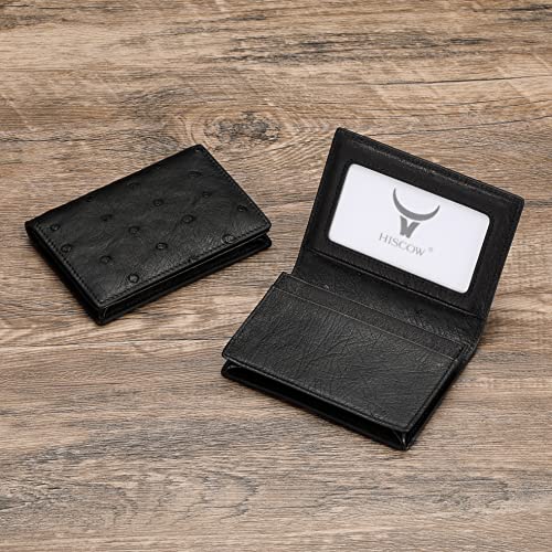 Image of HISCOW Full Grain Leather Business Card Holder Case | Minimalist EDC wallet, gusset holds 25 cards, ID window, fits folded bills, bifold profile, premium gifts for men & women