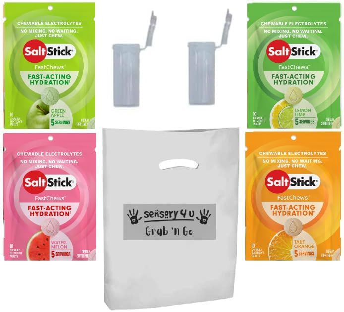 Grab and Go Gift Set SaltStick with New Fastchews Flavors and Race Ready Tubes - Lemon Lime Orange Green Apple and Watermelon Electrolyte Tablets