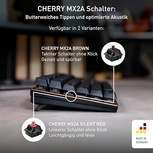 CHERRY KC 200 MX, Mechanische Office-Tastatur mit Eloxierter Metallplatte, Deutsches Layout (QWERTZ), Kabelgebunden, MX2A SILENT RED Switches, Schwarz/Bronze – Bild 3